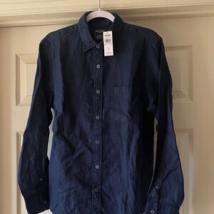 Todd Snyder Slim Fit Linen Navy Point Collar LS Shirt Sz M.  NWT